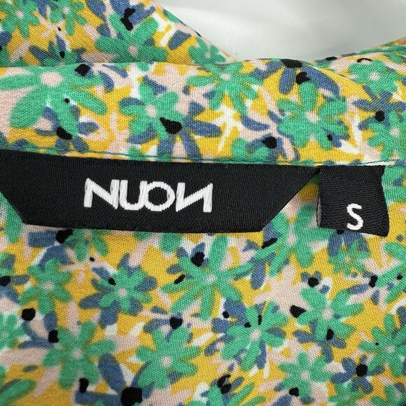 Nuon Tie waist crop Blouse size Small Green Ditzy Flowers Long Sleeve Button up - Picture 12 of 13